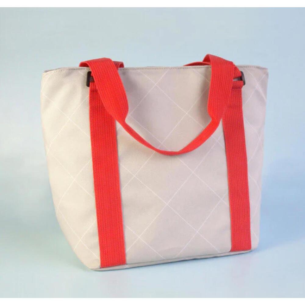 Non Toxic Lunch Bag Bentology Beige Lunch Tote Bag with Pink Handles